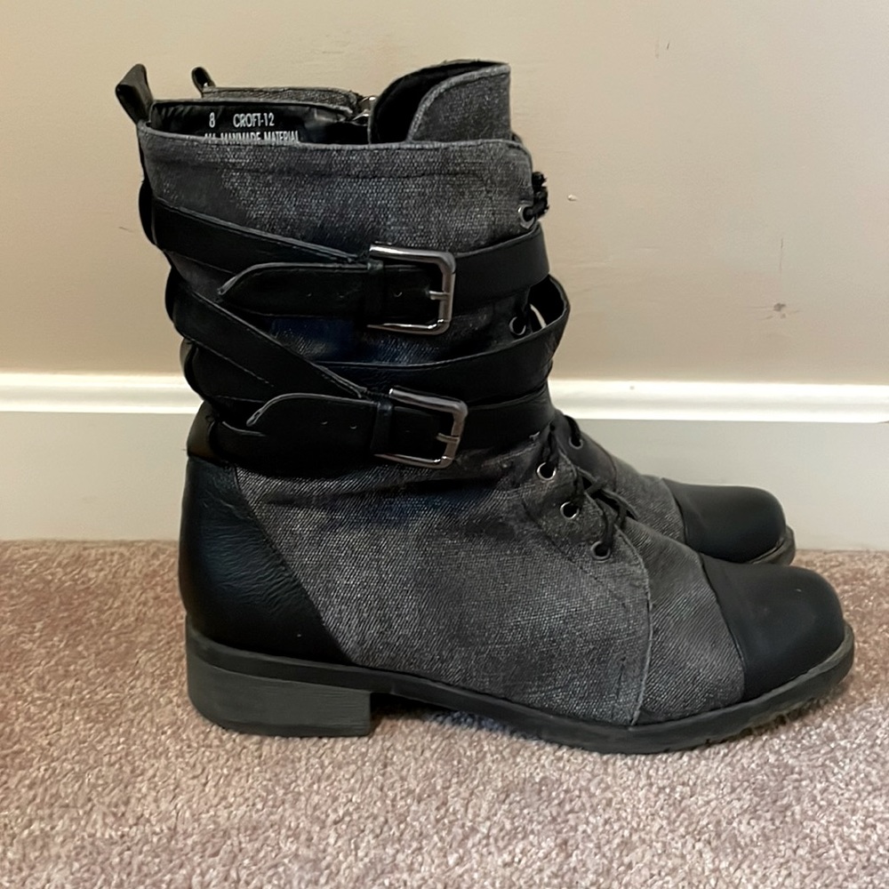 Black & Gray Moto Boots
